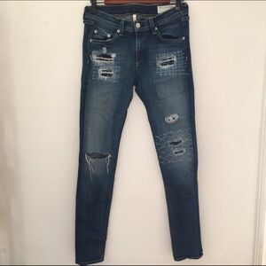 rag & bone Blue Distressed Skinny Jeans